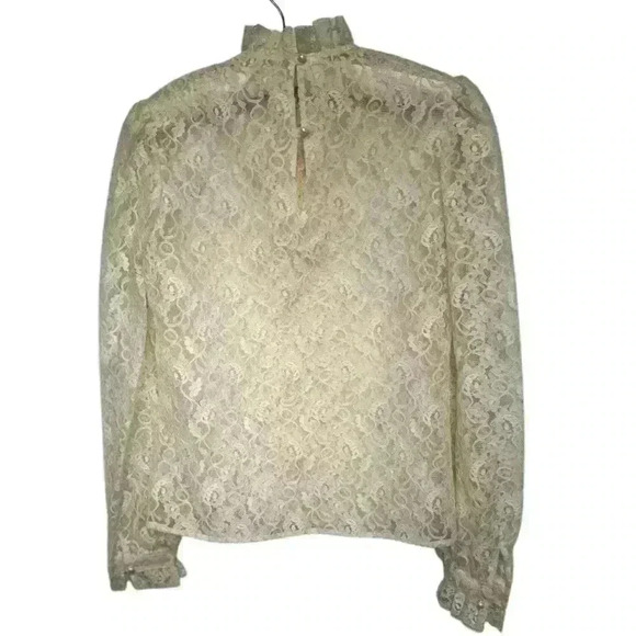 Vintage Victorian Lace Classy High Neck Top Front Pleat Details Button Closure - Picture 2 of 5